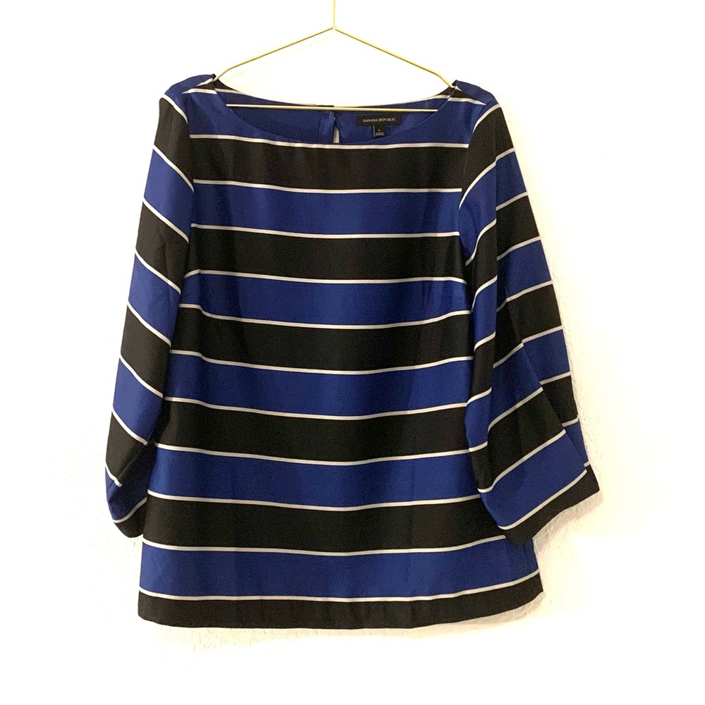 [ Banana Republic ] Blue & Black Striped Blouse. Size Large.